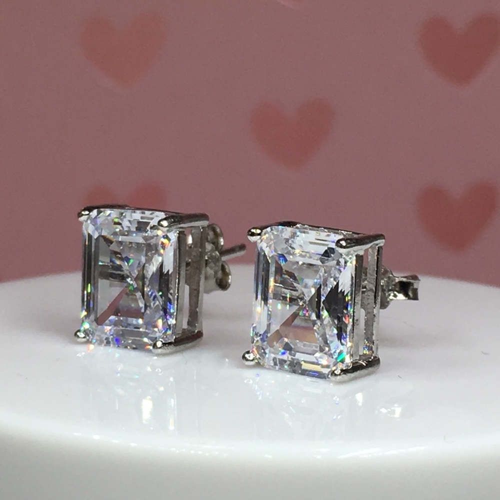 14k white gold emerald diamond 5 ct earrings - Picture 7 of 8